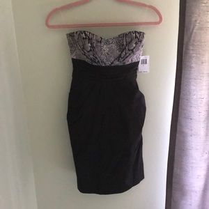 Strapless Black & Snakeskin Cocktail Dress